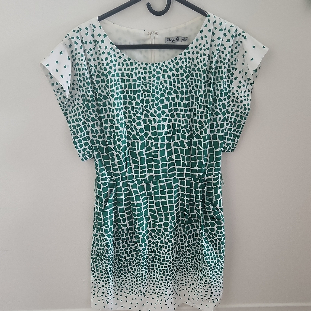 Eliza J Green and White Patterned Dress